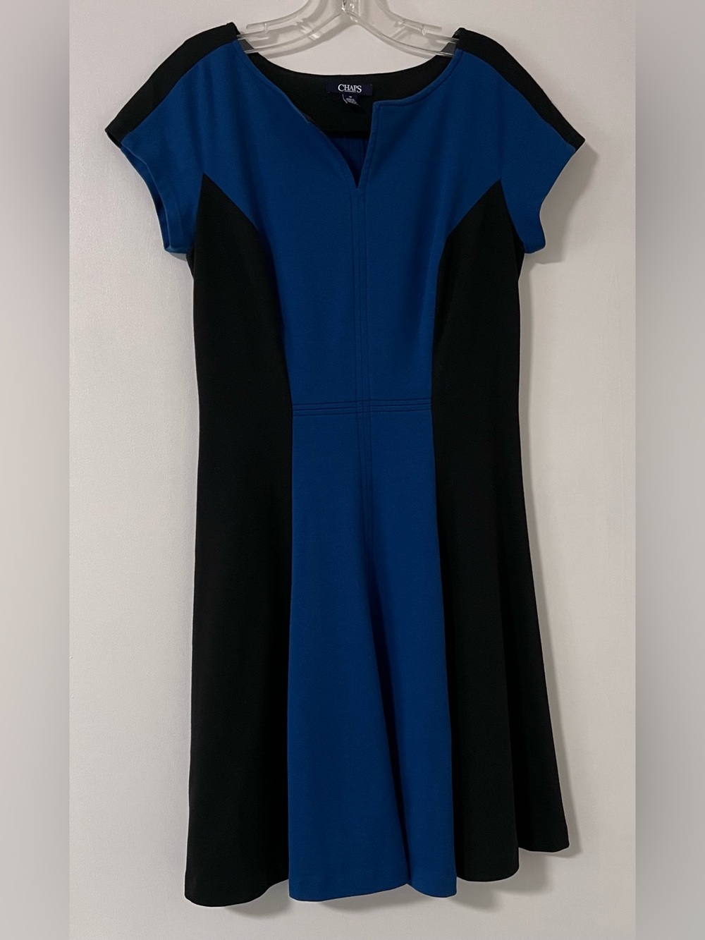 Chaps Colorblock Fit & Flare A-Line Blue & Black Panel Dress Size 10